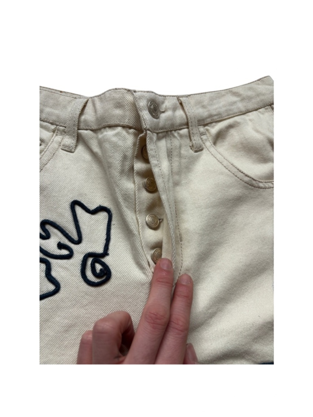Free People We The Free Good Luck Soutache Barrel Jeans, Ivory - Picture 3 of 4